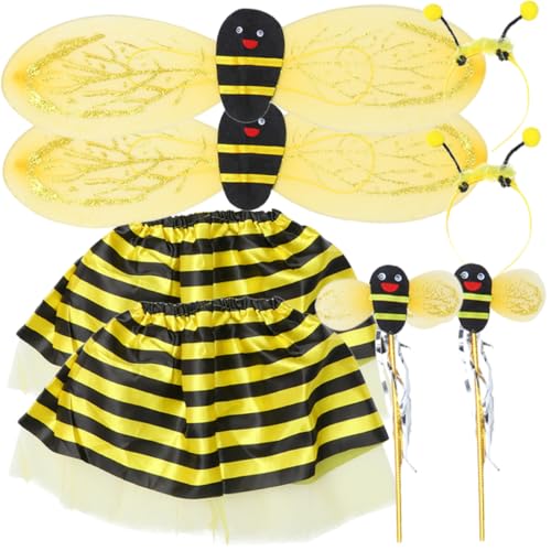 BESTonZON 2 Sätze Bienenkostüm Teiliges mit Stirnband Flügeln Rock und Zauberstab Leichtes Cosplay Zubehör für Mädchen Party und Bühnenauftritte Bequem und Detailreich Gestaltet von BESTonZON