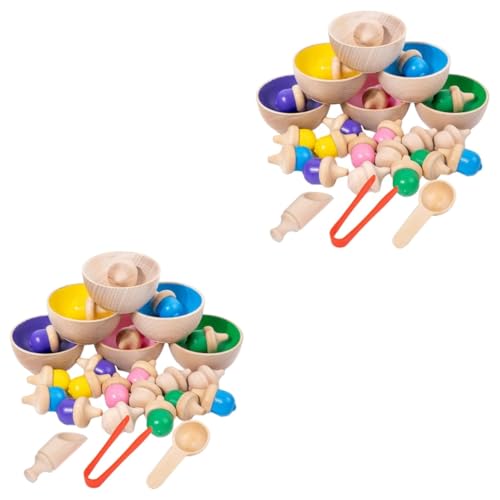 BESTonZON 2 Sätze Gyro-Farbklassifizierung Tassen sortieren passende Spiele zählen Gyroskop Spielzeug Kinderspielzeug Farbzählspielzeug Spielzeug zur Farbklassifizierung Sport Kreisel Holz von BESTonZON