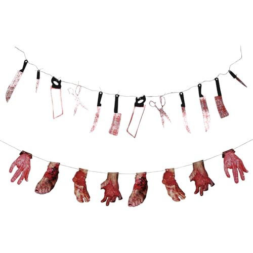 BESTonZON 2 Sätze Halloween-String-flaggen Halloween- Im Freien Aufkleber Halloween-Hintergrund Wettbewerb Tür Party Blutig Kostüm Körper Gruselige Halloween-Girlande Hanfseil BESTonZON 2 Sätze Halloween-String-flaggen Halloween- Im Freien Aufkleber Halloween-Hintergrund Wettbewerb Tür Party Blutig Kostüm Körper Gruselige Halloween-Girlande Hanfseil von BESTonZON