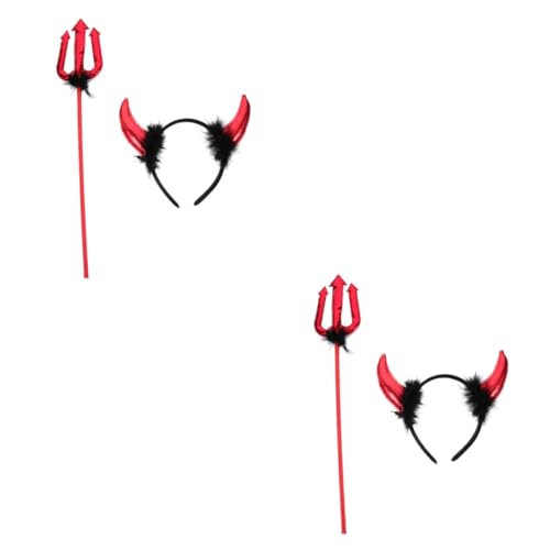 BESTonZON 2 Sätze Halloween Teufelshörner Haarreif Teiliges und Damen Leichter Kopfschmuck mit und Schwarzem Fell Bequemes Devil Horn Headband für Kostüm und Themenpartys von BESTonZON