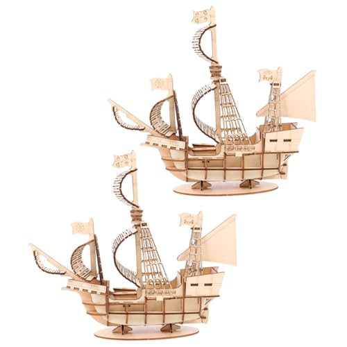 BESTonZON 2 Sätze Holzpuzzle Segelboot Modell Bausatz Pädagogisches Steckpuzzle aus Holz Einfach zu Montierendes DIY Bastelset für Erwachsene Dekoratives Segelschiff für Büro und Zuhause von BESTonZON
