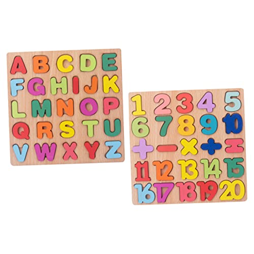 BESTonZON 2 Sätze Lernspielzeug Alphabet Zahlen Puzzle Holzspielzeug für Vorschulkinder Handliches Langlebiges Montessori Pädagogisches Form und Buchstaben Matching Vorstellungskraft und von BESTonZON