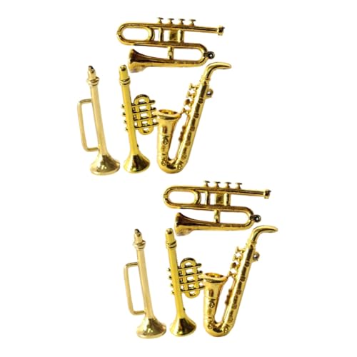 BESTonZON 2 Sätze Mini-Saxophon Puppenhaus Mini-trompete Dekorationen Realistisches Miniinstrument Entzückendes Miniaturspielzeug Plastik Golden 4 Stücke * 2 von BESTonZON