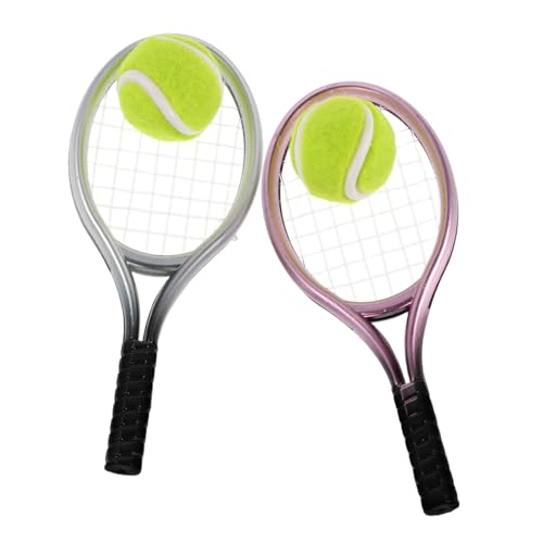 BESTonZON 2 Sätze Mini Tennis Schläger Set Teilig Miniatur Sport Zubehör Puppenhaus Deko Kompakt Tragbar Realistisches Jugend Tennis Racket von BESTonZON