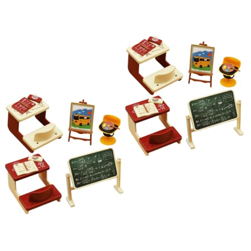 BESTonZON Puppen-mini-klassenzimmermodell – Miniatur-hausdekor Mit Tafel Schreibtisch Und Stühlen von BESTonZON