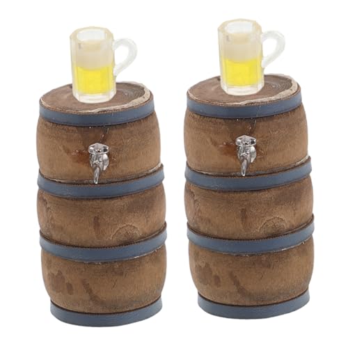 BESTonZON 2sätze Miniatur-bierfass Mit Bechern Realistisches Mini-fass Für Puppenhaus Weinbar-Dekoration Holzoptik Mini-glasflaschen Bastelset Für Heimwerker Garten Mikro-Landschaft von BESTonZON