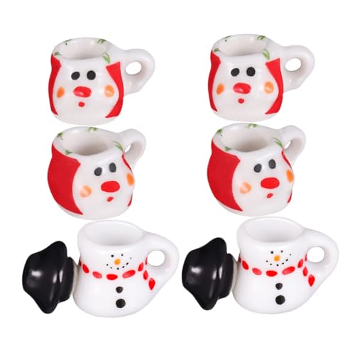 BESTonZON 2 Sätze Miniatur Keramik Teeservice mit Schneemannmotiv Miniatur Puppenhaus Küchenzubehör Festliche Weihnachtsdekoration von BESTonZON