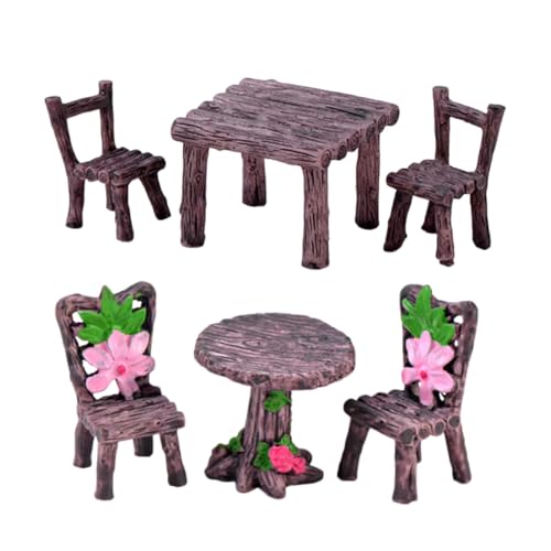 BESTonZON 2 Sätze Miniatur Möbel Resin Mini Tisch und Stuhl für Moosgarten Mikro Landschaft Dekoration Kompakt und Langlebig für Puppenhaus und DIY Garten Accessoires von BESTonZON