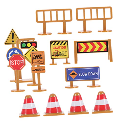 BESTonZON 2 Sätze Miniatur Verkehrszeichen mit Teilen Tragbare Verkehrsschilder und Straßensperren Lernspielzeug für Jungen und Mädchen zur Verkehrserziehung und von BESTonZON