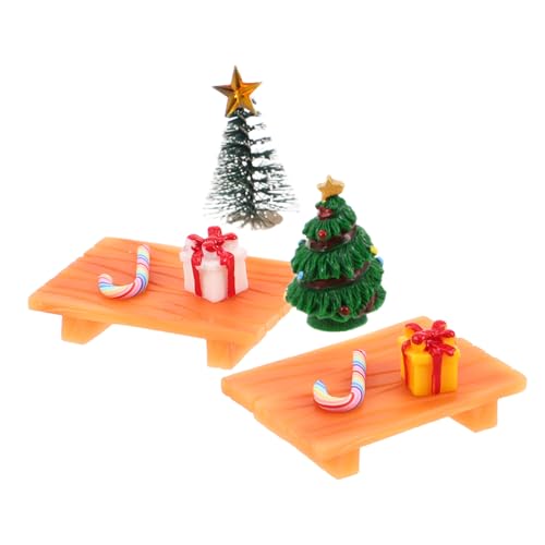 BESTonZON 2 Sätze Miniatur Weihnachtsdekoration mit Geschenkbox Zuckerstange Weihnachtsbaum Bank Detailreiche DIY Puppenhaus Zubehör für Festliche Mikroszenen Kleine Räume von BESTonZON