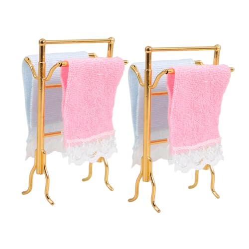 BESTonZON 2 Sätze Miniatur-handtuchhaltermodell Mini-badezimmerutensilien Für Puppen Handtuchhalter Für Puppe Badezimmer-Szene-Requisite Puppenhaus Badezimmer Szene Layout Mini Regal Stoff von BESTonZON