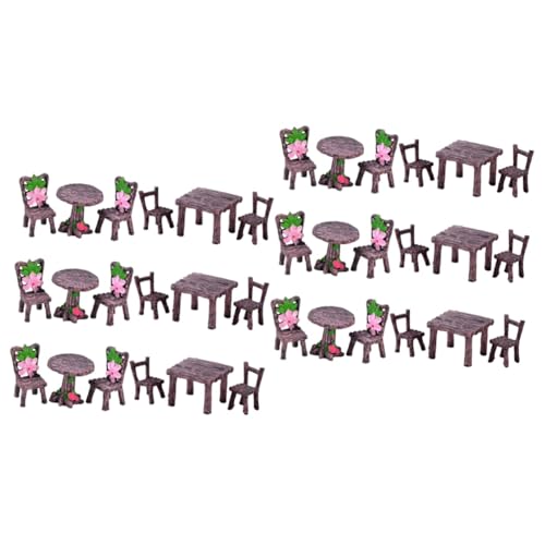 BESTonZON 2 Sätze Miniaturmöbel Teiliges Gartenmöbel Kit Holzoptik Für Miniaturgärten Puppenhäuser Und Dekoration Stühle Und Tische Verschiedenen Designs Kindgerecht Und 18 Stücke * 2 von BESTonZON