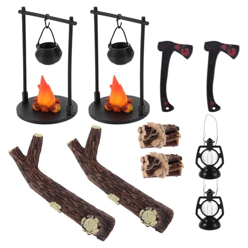 BESTonZON 2 Sets Mini-Lagerfeuer: Puppenhaus-Miniaturkamin und Holzofenmodell – Mikro-Szenen-Requisiten für die Bauernhausdekoration – Rollenspiel und Miniatur-Küchenzubehör von BESTonZON
