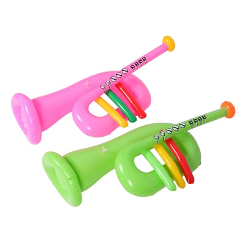 BESTonZON 2 Stück Aufblasbare Trompeten PVC Musikinstrument Requisiten für Bühne Party Dekoration Grün und Leichte Tragbare Musikdeko BESTonZON 2 Stück Aufblasbare Trompeten PVC Musikinstrument Requisiten für Bühne Party Dekoration Grün und Leichte Tragbare Musikdeko von BESTonZON