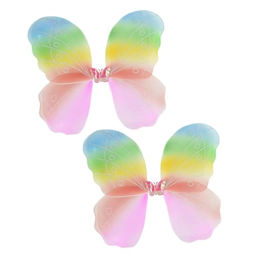 BESTonZON 2 Stück Bunte Schmetterlingsflügel Kostüm Flügel für Bühnenauftritte Leichte Stoffflügel mit Tragebändern für Feen Nymphen und Dress Up Partys von BESTonZON