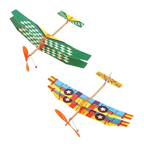 BESTonZON 2 Stück Gummibandflugzeug Lernspielzeug Kinderflugzeug Flugspielzeug Modellflugzeug Lernspielzeug Doppeldecker Flugzeug DIY Segelflugzeug Modelle Kunststoff von BESTonZON