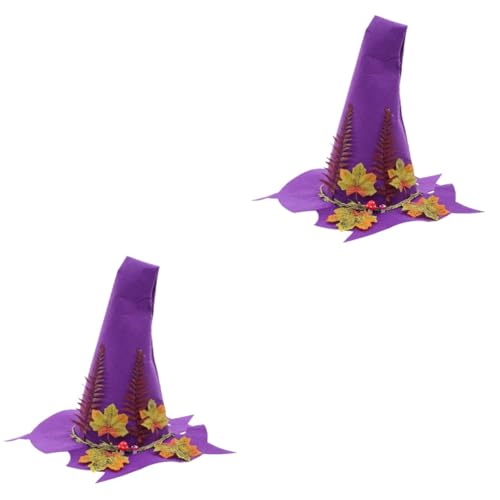 BESTonZON 2 Stück Halloween Hexenhut Damen Leicht Bequem mit Einzigartiger Blattverzierung für Party Cosplay Halloween Deko und Kostüm Zubehör Passende für Erwachsenen von BESTonZON