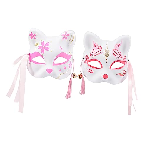 BESTonZON 2 Stück Japanische Halbgesichts Katzenmaske Teiliges Leichter Japanisches Anime Cosplay Festival Dekoration mit Quasten und Glocken Komfortabel Stilvoll für Kostüm und von BESTonZON