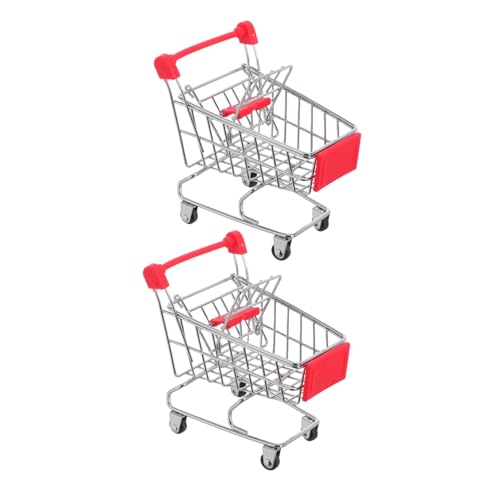 BESTonZON 2 Stück Mini Einkaufswagen Klein Spielwaren Simulation Supermarkt Trolley für Rollenspiele und Schreibtisch Aufbewahrung Rot BESTonZON 2 Stück Mini Einkaufswagen Klein Spielwaren Simulation Supermarkt Trolley für Rollenspiele und Schreibtisch Aufbewahrung Rot von BESTonZON