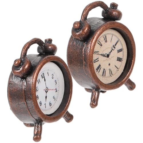 BESTonZON 2 Stück Mini Wecker Zimmerdekoration Miniatur Uhr Rollenspiel Miniatur Hausdekoration Puppenhaus Alarme Uhren Miniatur Zubehör Miniatur Modell Legierung von BESTonZON