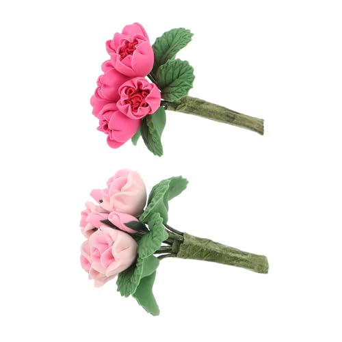 BESTonZON 2 Stück Miniatur Blumenarrangement für Puppenhaus Kleine Künstliche Blumenbouquets in Rosa und Realistische Dekoration für Miniaturhäuser DIY Zubehör für Mini-puppenhaus von BESTonZON