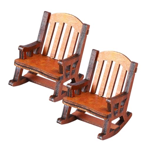BESTonZON 2 Stück Miniatur Holz Schaukelstuhl Handgefertigt Detailreich Puppenhaus Möbel Zubehör Dekoration Modell für Wohnzimmerszene und Fotorequisiten Weihnachtsdeko von BESTonZON