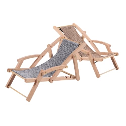 BESTonZON 2 Stück Miniatur Holz Strandliegen Modell Detailreiche Puppenhaus Möbel Natürliche Dekoration für Spiel Handwerk Vielseitig für Küsten und Wohnraumgestaltung von BESTonZON