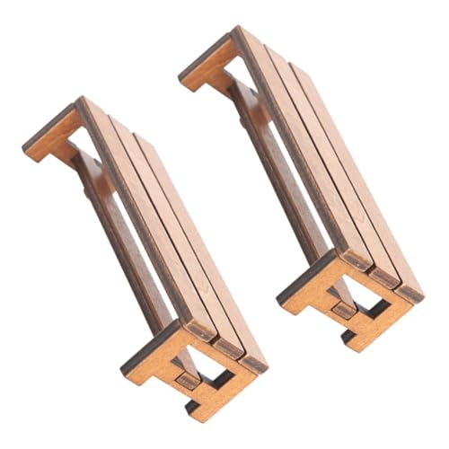 BESTonZON 2 Stück Miniatur Holzbank Teilig Puppenhaus Möbel Gartenbank Dekoration für Wohnzimmer Schlafzimmer Puppenmöbel Zubehör von BESTonZON