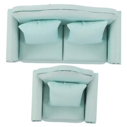 BESTonZON 2 Stück Miniatur Puppenhaus Möbel Teilig Sofa und Sessel mit Kissen Grün Stoffbezug Langlebig und für Puppenhaus Wohnzimmer Dekoration und Spiel von BESTonZON