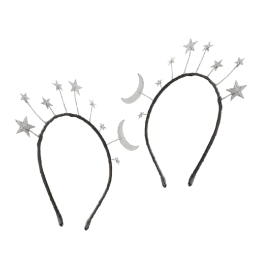 BESTonZON 2 Stück Party Haarreifen mit Glitzer Stern und Mondform Leichtes Dekoratives Stirnband für Damen und Mädchen Modisches Haarschmuck für Geburtstags und Karnevalspartys von BESTonZON