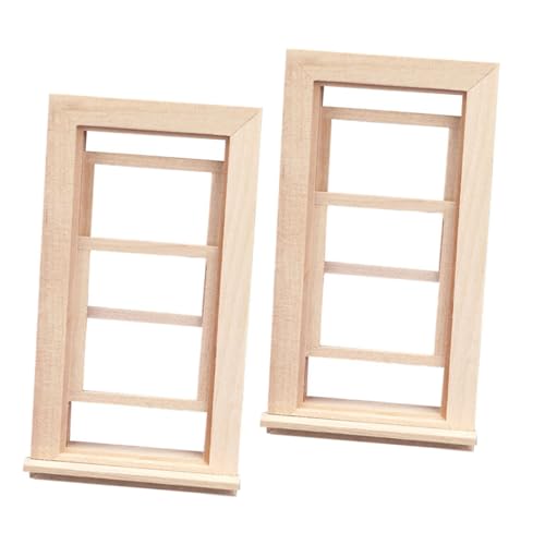 BESTonZON 2 Stück Puppenhaus Kleines Kleines Winzige Häuser Winzige Häuser Puppenhausmöbel Puppenhaus Fenstermodelle Möbel Puppenhauszubehör Minimöbel Aus Holz Khaki von BESTonZON
