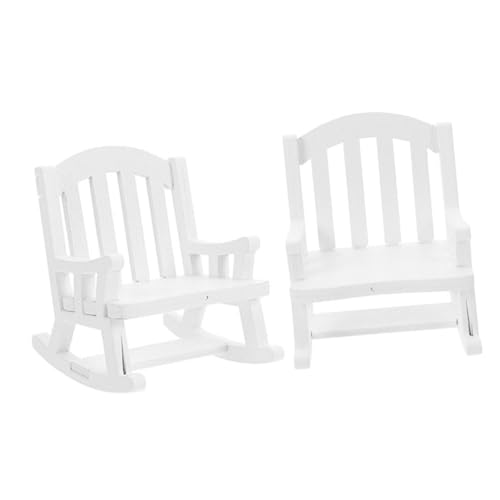 BESTonZON 2 Stück Puppenhaus Schaukel Stuhl kleinmöbel puppenstubenmöbel Puppenhausmöbel Dollhouse Furniture Bausatz Miniaturstuhl aus Holz Stuhlmodell hölzern Weiß von BESTonZON