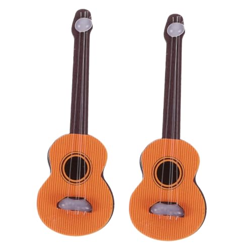 BESTonZON 2 Stück Simulation Gitarrenzimmer Puppenhaus Miniatur Gitarre Miniatur Ukulele Display Puppenhaus Ornamente Puppen Mini Gitarre Modell Figur Miniaturen DIY Schmücken Hellbraun von BESTonZON