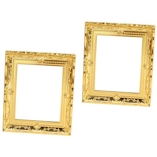 BESTonZON 2 Stück Simulations Vintage Bilderrahmen Miniatur Haus Accessoire Deko Kleiner Goldener Fotorahmen Puppenhaus Zubehör für Mikro Szene und Fotorequisit von BESTonZON