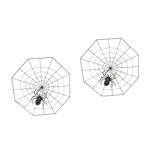 BESTonZON 2 Stück Spinnennetz aus Kunststoff Halloween-Spinnendekoration Spinnennetz- Halloween realistische Plastikspinnen gefälschte Spinne mit Netz Streich Spinne Spinnendekorationen von BESTonZON