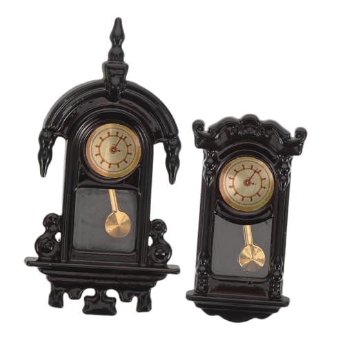 BESTonZON 2 Stück Teiliges Miniatur Vintage Puppenhaus Wanduhr mit Beweglichem Gewicht Retro Stil Dekorative Uhr für Wohnzimmer Schlafzimmer und Küchen Puppenhausmöbel von BESTonZON