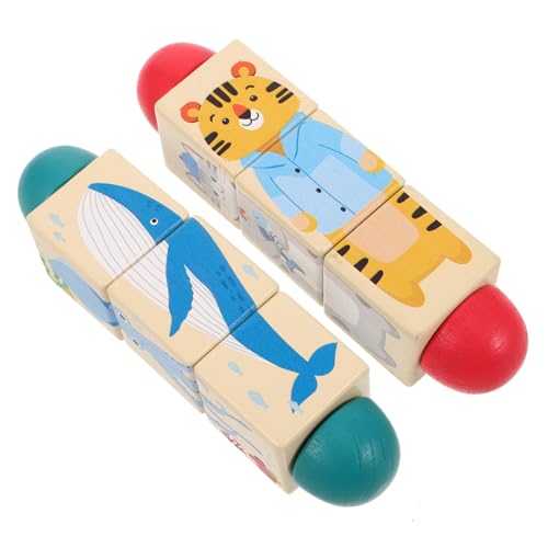 BESTonZON 2 Stück Teiliges Montessori Holzpuzzle für Drehbare Tier-Motivation Pädagogisches Lernspielzeug zur Frühkindlichen Interaktive Motorische Entwicklung Sichere Holzbauklötze von BESTonZON
