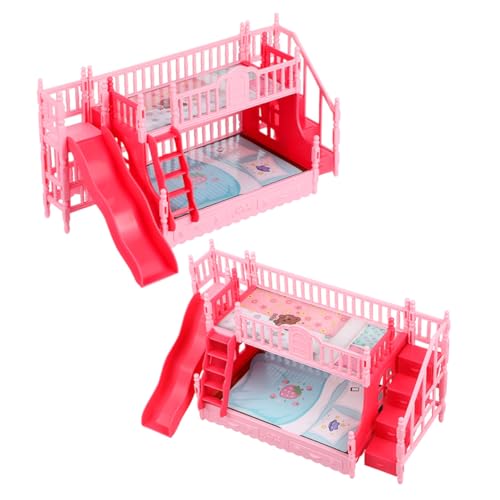 BESTonZON 2 Stück Teiliges Puppenhaus Etagenbett für Puppen Miniatur Doppeldeckerbett mit Rutsche und Leiter Spielzimmer Möbel für Mädchen zum Rollenspiel und Puppenhaus Dekoration von BESTonZON