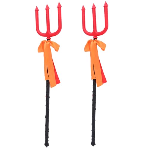 BESTonZON 2 Stück Teiliges Trident Kostümzubehör für Erwachsene Realistischer Roter Plastik-dreizack Leichtes Halloween Cosplay Requisit Sicher und Komfortabel für Party und Maskerade von BESTonZON