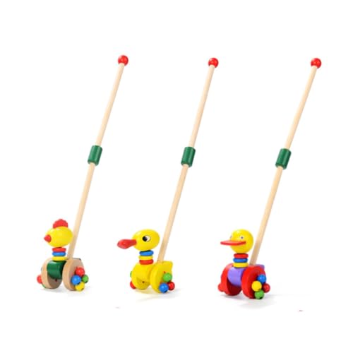 BESTonZON 2 Stück Wagen aus Holz Animal-Design babyteller puppenwagen zabawki stymulujące rozwój Pädagogisches Toy car Schiebespielzeug Trolley- für Bambus von BESTonZON