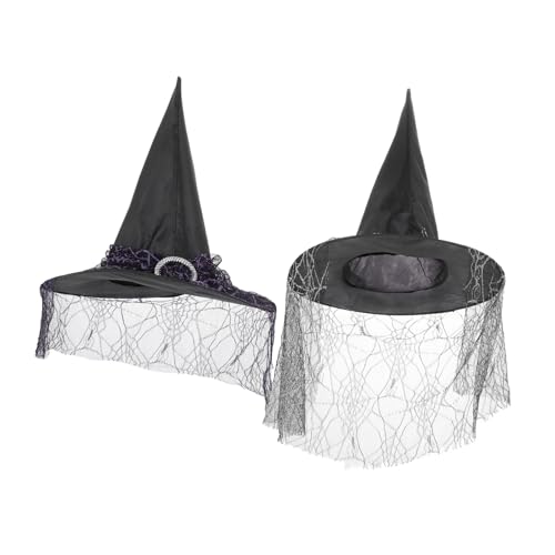 BESTonZON 2stücke Hexenhut Für Erwachsene Teiliges Halloween Kostüm Zubehör Cosplay Zauberhut Mit Tüll Für Halloween-partys Und Karneval von BESTonZON