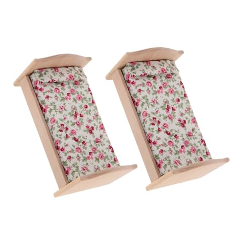 BESTonZON 2 Stücke Miniatur Puppenhaus Einzelbett aus Unbehandeltem Holz mit Matratze und Kissen DIY Bemalbar Leichte Miniaturmöbel für Puppenhaus Schlafzimmer Kreativ Gestaltbar Realistisch von BESTonZON