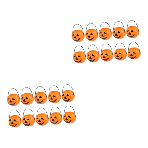 BESTonZON 20 Stück Halloween Kürbis Eimer Süßigkeitenhalter Kunststoff Orange Tragbar für Party Bar Deko Süßes Saures Trick Treat Süßigkeitenkorb von BESTonZON