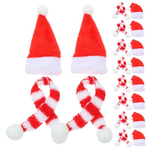BESTonZON 20 Stück Puppe Weihnachtsmütze Mini-strickmütze Christbaumschmuck Figuren Weihnachtsdekoration Weihnachtspuppenherstellung Weiß Klein Mini-Hut Ornamente Puppenhut Strickt Stoff Rot von BESTonZON