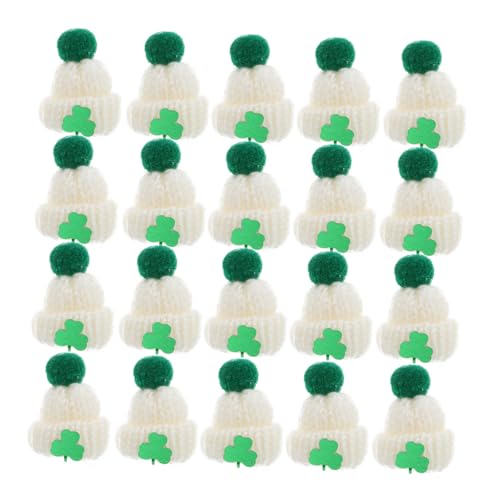 BESTonZON 20 Stück Teiliges Mini Strickmützen St Patricks Day DIY Bastelzubehör mit Grünen Kleeblatt Applikationen Vielseitige Puppen und Dekorationsmützen für Kreative Handarbeiten von BESTonZON