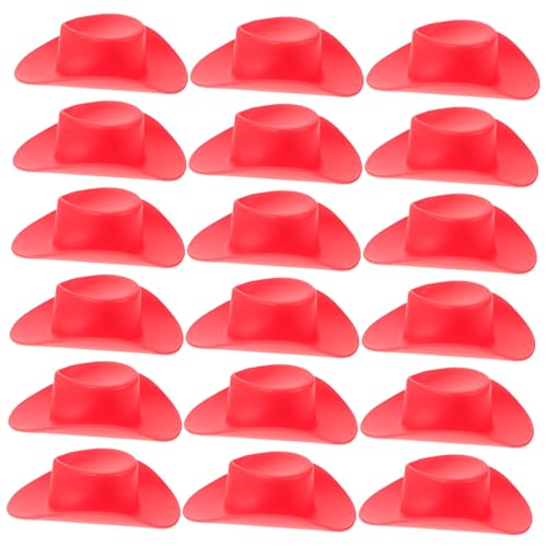 BESTonZON 20 Stück Teiliges Mini Western Cowboy Hüte Kleine Rote Plastik Hüte für Puppenhaus DIY Basteln Western Partydekoration Leicht Niedlich Vielseitig Einsetzbar von BESTonZON
