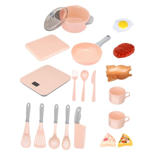 BESTonZON 20 Teiliges Küchen Spielzeugset Für Imitation Induktionsherd Mit Licht Und Musik Perfekt Für Rollenspiele Und Kreatives Inklusive Zubehör Für Kleine Köche Pink Ohne von BESTonZON