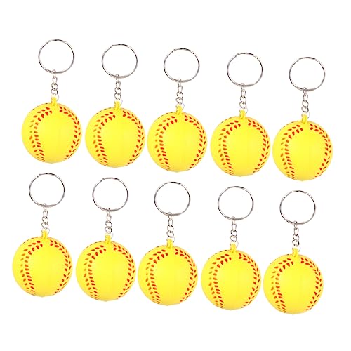 BESTonZON 20 Stücke Gelb Baseball Schlüsselanhänger Sport Schlüsselring PU Schäumen Langlebig und Dekorativ für Kinder und Sportliebhaber von BESTonZON