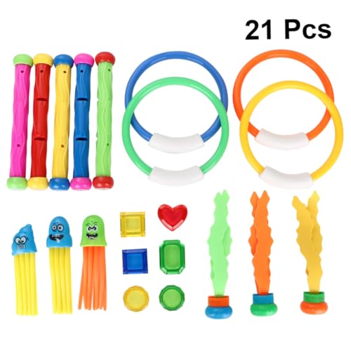 BESTonZON 21 Stück Teiliges Taucht für Bunten Tauchringen Tauchstäben Seetang und Meeresbewohner Figuren aus Sicherem Kunststoff für Schwimmbad Fördert Anfänger Tauchen und Zufällige Farbe von BESTonZON