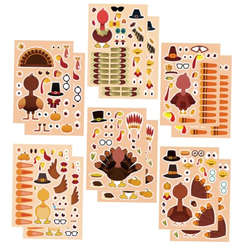 BESTonZON Thanksgiving-Truthahn-Puzzle-Aufkleber 24 Bögen Selbstklebende Wandaufkleber Heimdekor-Aufkleber Einfach Anzubringende Wandkunst von BESTonZON